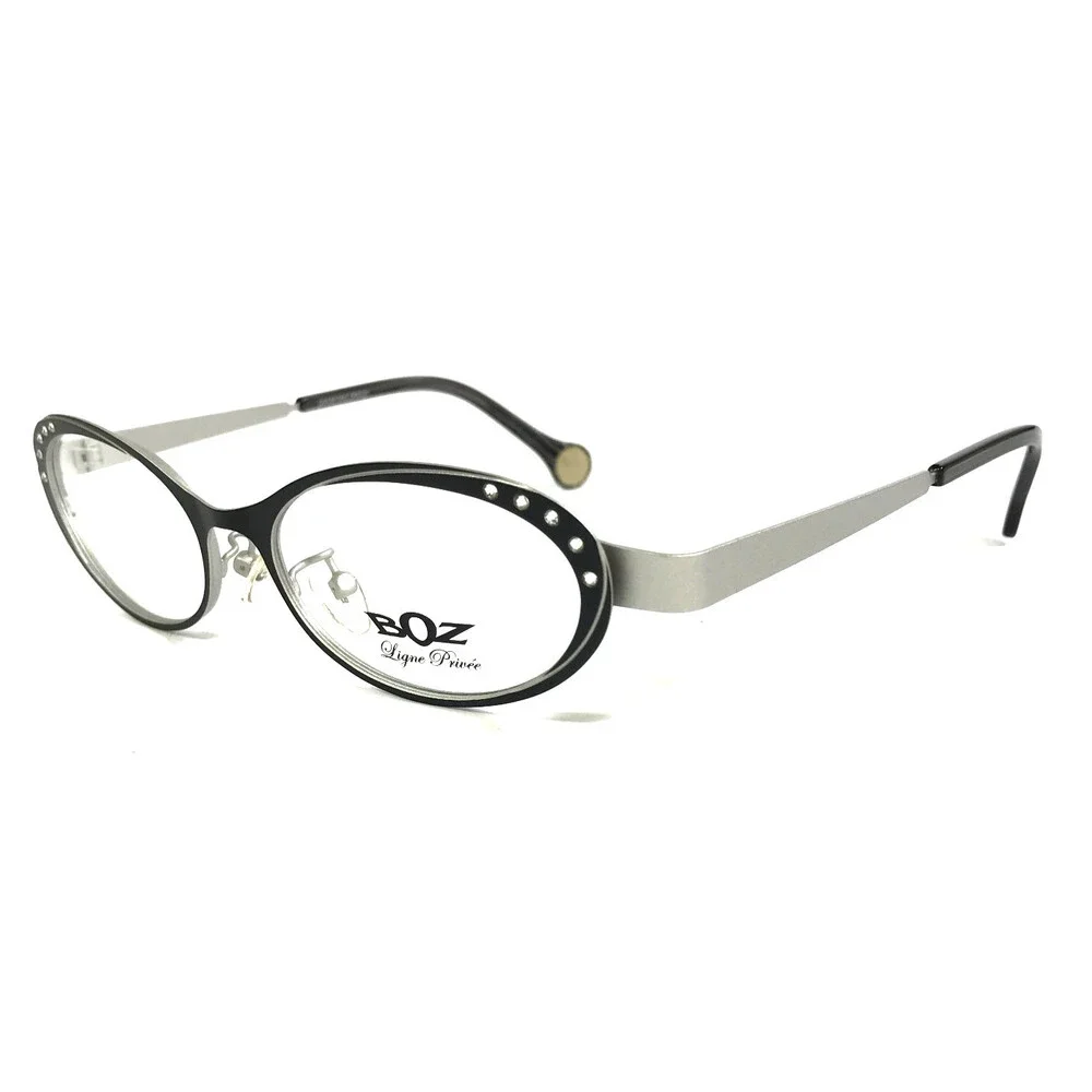BOZ Eyeglasses Frames ZENNI 0010 Black Silver Strass Crystals Oval 51-16-140